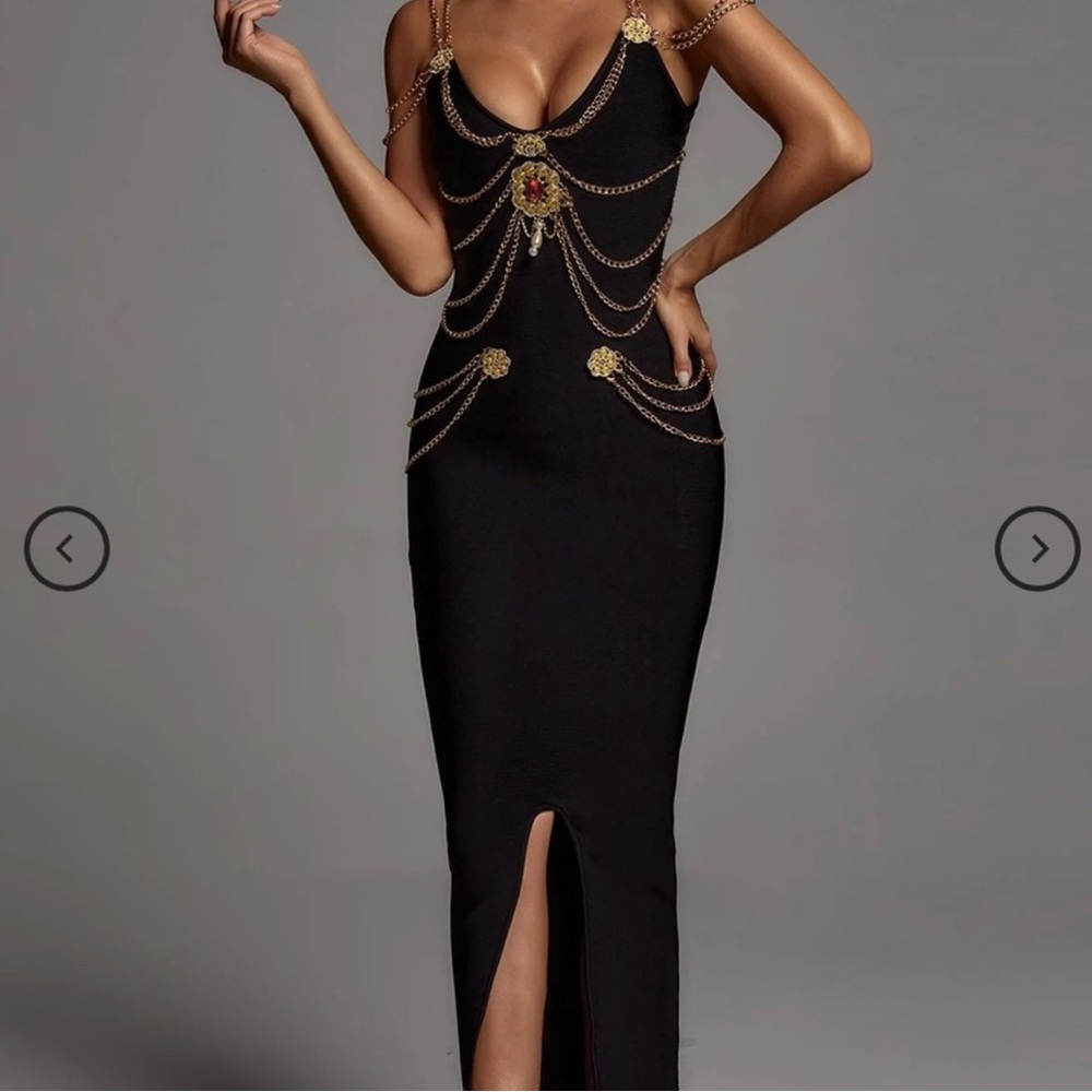 Elegant Black Dress with Gold Accents